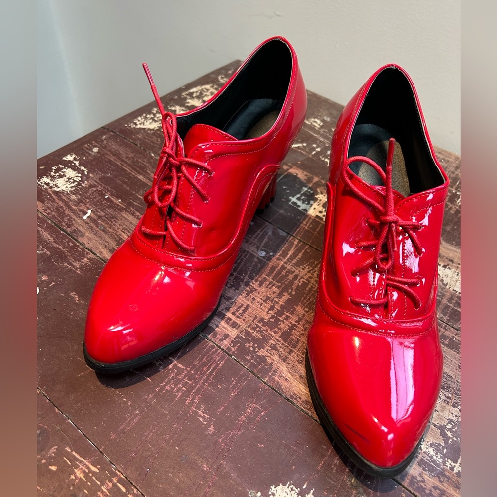 Red Oxford Platform Heels